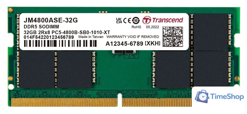 Оперативная память Transcend JetRam 32ГБ DDR5 SODIMM 4800МГц JM4800ASE-32G - Изображение №1 — Интернет-магазин Time-Shop