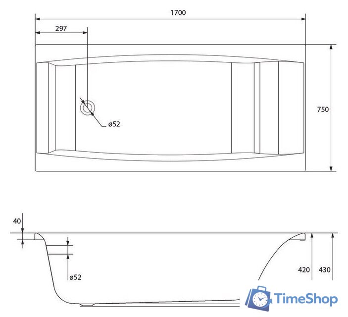 Ванна Cersanit Virgo 170x75 с ножками со смесителем Brasko (с сифоном Prime черным) - Изображение №20 — Интернет-магазин Time-Shop