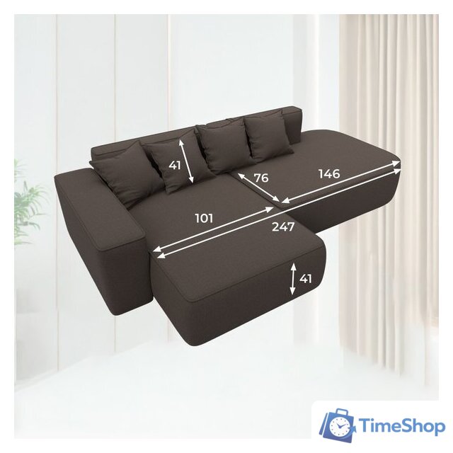 Угловой диван Лига диванов Лига-065 левый 129798L (рогожка амур 05 коричневый) - Изображение №7 — Интернет-магазин Time-Shop