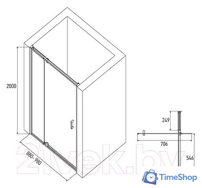 Душевая дверь Alex Baitler AB78C90 98x200 - Изображение №3 — Интернет-магазин Time-Shop