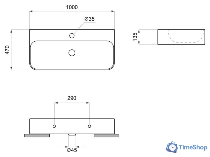 Умывальник Wellsee Clermont 302616000 с донным клапаном click-clack - Изображение №9 — Интернет-магазин Time-Shop
