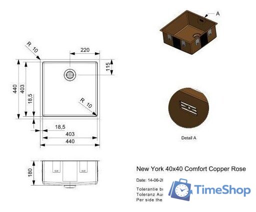 Кухонная мойка Reginox New York 40x40 (L) OKG Comfort Copper Rose R35122 - Изображение №2 — Интернет-магазин Time-Shop