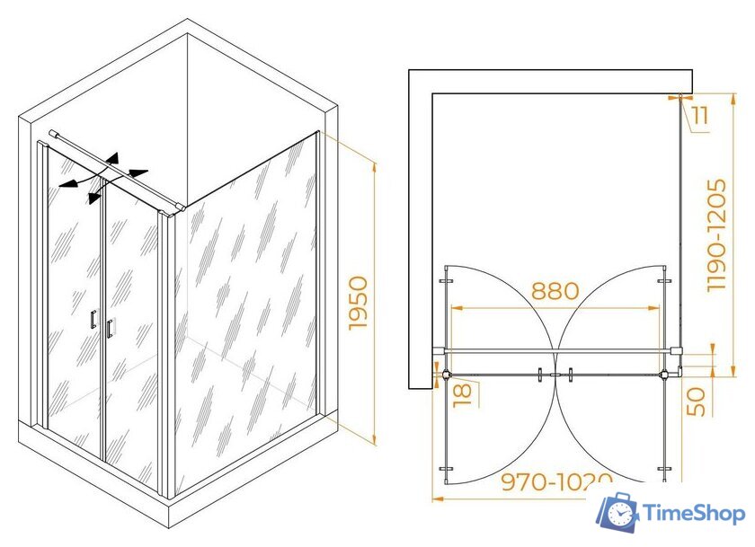 Душевой уголок RGW PA-144 (PA-104+Z-050-2+O-104) 060814402-011 100x120 (хром/прозрачное стекло) - Изображение №2 — Интернет-магазин Time-Shop