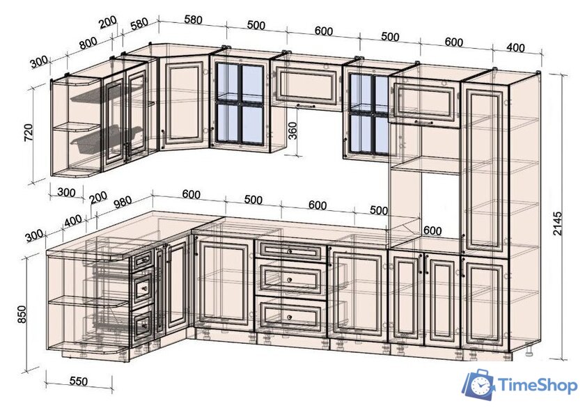 Готовая кухня Интерлиния Мила Шато 1.88x3.2 ВТ левая (океан/океан/дуб бунратти) - Изображение №5 — Интернет-магазин Time-Shop