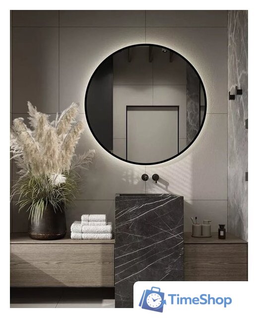 Зеркало с подсветкой  EMZE 90 LED.UV.90.90.CHE.MOTION (черный с УФ-окантовкой и подсветкой) - Изображение №1 — Интернет-магазин Time-Shop