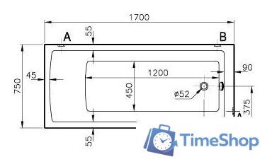 Ванна Vitra Neon 170x75 (прямоугольная) - Изображение №2 — Интернет-магазин Time-Shop