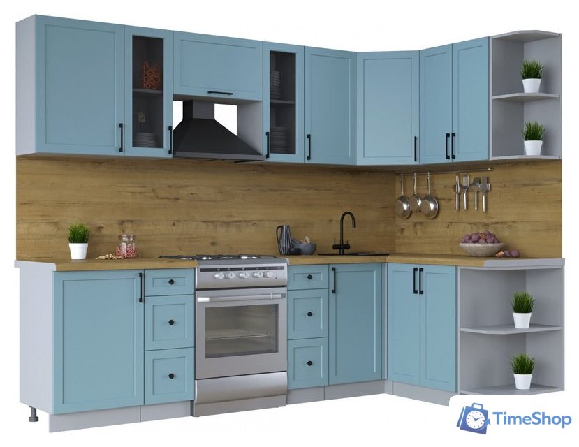 Готовая кухня Интерлиния Тренд 1.5x2.7 правая (океан/океан/дуб бунратти) - Изображение №1 — Интернет-магазин Time-Shop