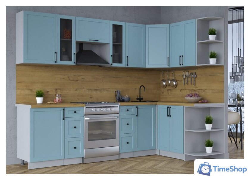 Готовая кухня Интерлиния Тренд 1.5x2.7 правая (океан/океан/дуб бунратти) - Изображение №4 — Интернет-магазин Time-Shop
