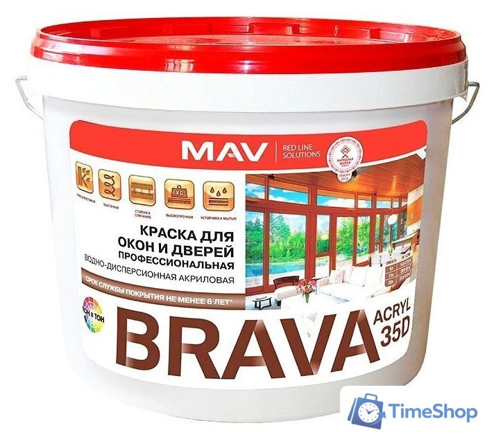 Краска MAV Brava ВД-АК-1035Д 11 л (белый полуматовый) - Изображение №1 — Интернет-магазин Time-Shop