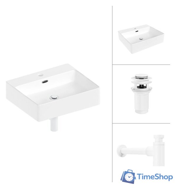 Умывальник Lauter 21478 + клапан 21190W + сифон 21635W (белый матовый) - Изображение №1 — Интернет-магазин Time-Shop