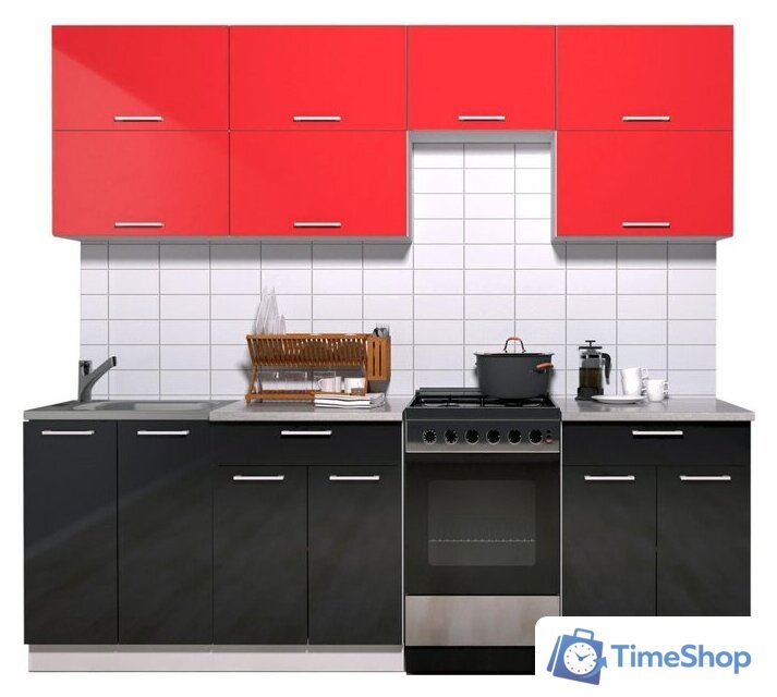 Готовая кухня Интерлиния Мила Gloss 50-23 (красный/черный глянец) - Изображение №1 — Интернет-магазин Time-Shop