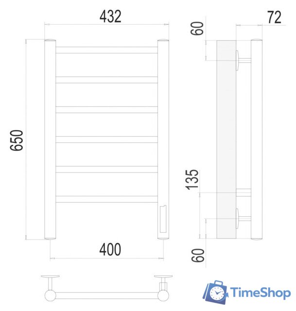 Полотенцесушитель TERMINUS Аврора П6 400x650 нп электро (хром) - Изображение №3 — Интернет-магазин Time-Shop