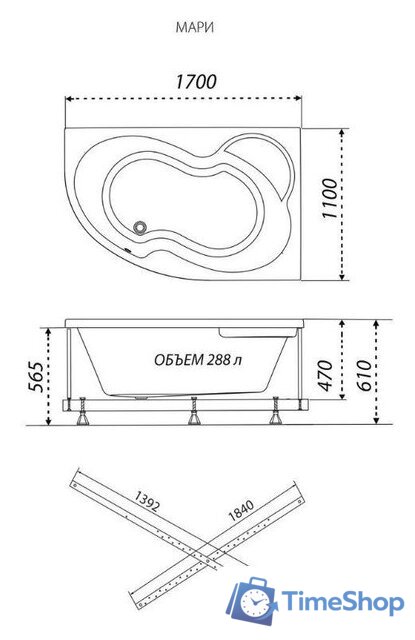 Ванна Triton Мари 170х110L (с каркасом, сифоном, экраном) - Изображение №8 — Интернет-магазин Time-Shop