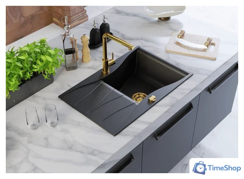 Кухонная мойка Kernau KGSO 6078 1B1D Deep Black + Gold Metallic - Изображение №3 — Интернет-магазин Time-Shop