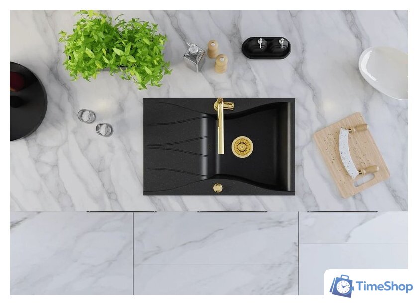 Кухонная мойка Kernau KGSO 6078 1B1D Deep Black + Gold Metallic - Изображение №4 — Интернет-магазин Time-Shop