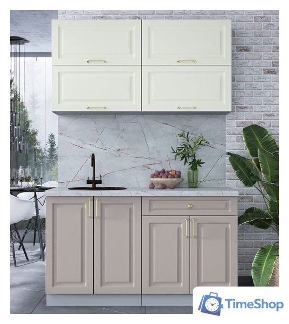 Готовая кухня Интерлиния Мила Шато 1.4Б (белый/луна/серый каспий) - Изображение №3 — Интернет-магазин Time-Shop