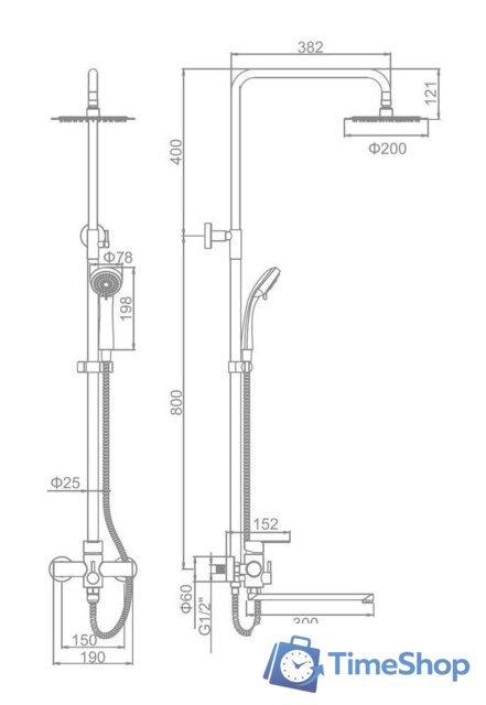 Душевая система  Ledeme L72403-2 - Изображение №5 — Интернет-магазин Time-Shop