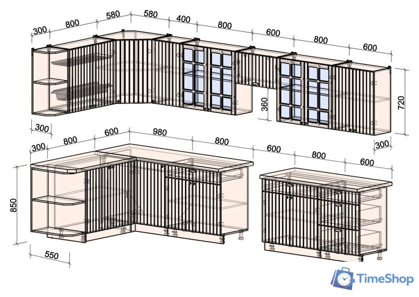 Готовая кухня Интерлиния Берес 1.7x2.4 правая (дуб английский/дуб полярный/кастилло темный) - Изображение №2 — Интернет-магазин Time-Shop