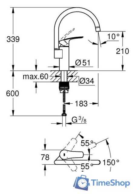 Смеситель Grohe Eurosmart 33202003 - Изображение №4 — Интернет-магазин Time-Shop