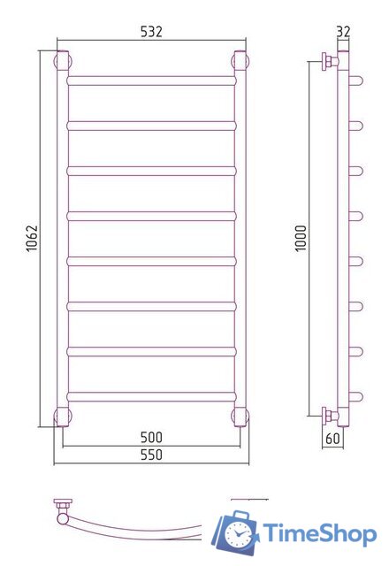 Полотенцесушитель Сунержа Галант+ 1000х500 032-0200-1050 - Изображение №3 — Интернет-магазин Time-Shop