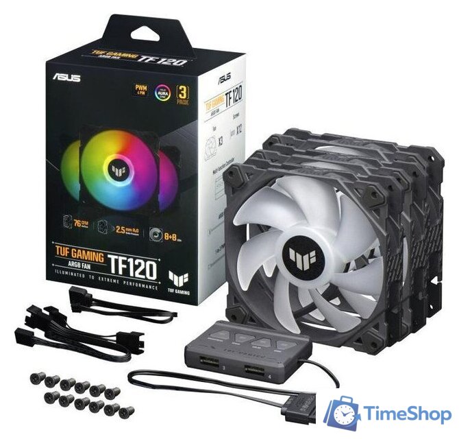 Комплект вентиляторов для корпуса с контроллером ASUS TUF Gaming TF120 ARGB Triple Fan Kit Black Edition - Изображение №1 — Интернет-магазин Time-Shop