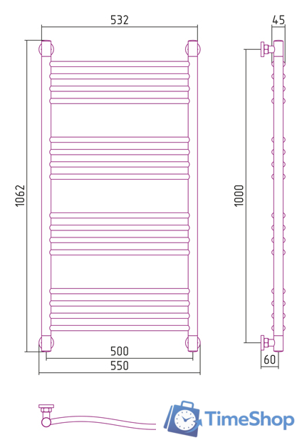 Полотенцесушитель Сунержа Флюид+ 1000x500 00-0222-1050 - Изображение №3 — Интернет-магазин Time-Shop