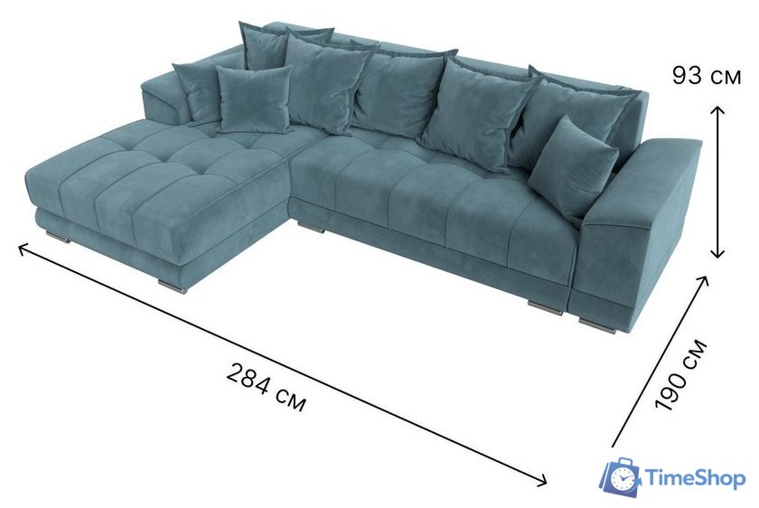 Угловой диван Лига диванов НордСтар левый 121106L (велюр бирюзовый/подушки велюр бирюзовый) - Изображение №9 — Интернет-магазин Time-Shop
