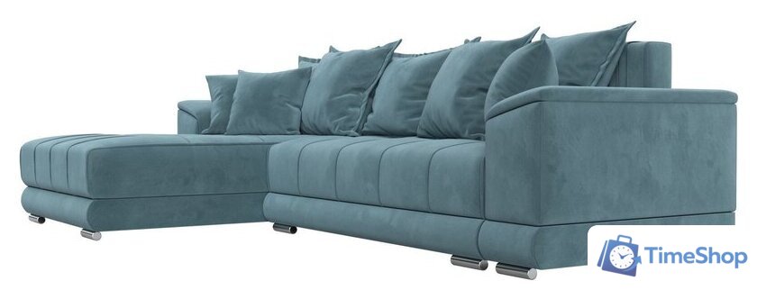 Угловой диван Лига диванов НордСтар левый 121106L (велюр бирюзовый/подушки велюр бирюзовый) - Изображение №3 — Интернет-магазин Time-Shop
