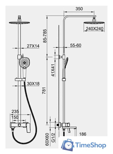 Душевая система  Panta PT739006BG - Изображение №2 — Интернет-магазин Time-Shop