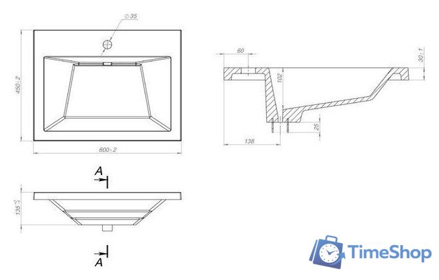 Умывальник Versalia Блисс-60 10.R01.60.000 - Изображение №2 — Интернет-магазин Time-Shop