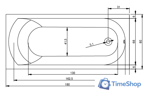 Ванна Riho Miami 180x80 (без ножек) - Изображение №2 — Интернет-магазин Time-Shop