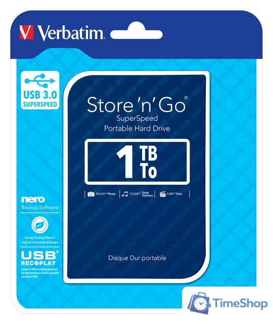 Внешний накопитель Verbatim Store 'n' Go USB 3.0 1TB (синий) - Изображение №3 — Интернет-магазин Time-Shop