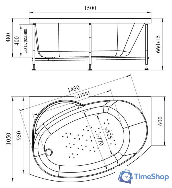 Ванна Vannesa Монти 150x105R 2-78-0-2-1-213 - Изображение №3 — Интернет-магазин Time-Shop