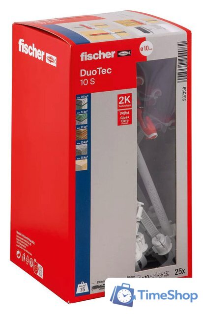 Дюбель универсальный Fischer DuoTec 10 S 537259 (25 шт) - Изображение №1 — Интернет-магазин Time-Shop