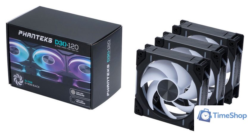 Комплект вентиляторов для корпуса Phanteks D30-120 D-RGB Regular Black Triple PH-F120D30_DRGB_PWM_BK01_3P - Изображение №1 — Интернет-магазин Time-Shop