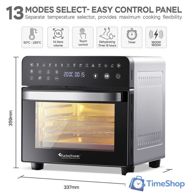 Мини-печь TurboTronic TT-AFO14 (черный/серебристый) - Изображение №3 — Интернет-магазин Time-Shop