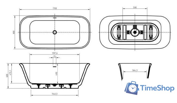 Ванна BelBagno Due BB702-1700-800-K - Изображение №5 — Интернет-магазин Time-Shop