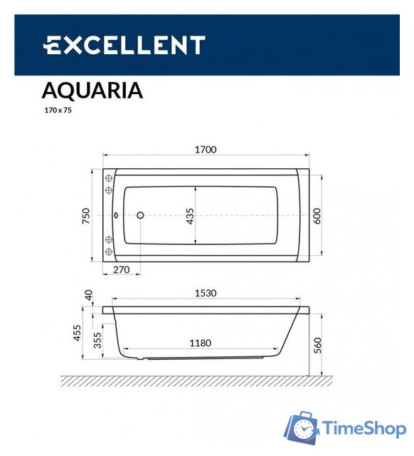 Ванна Excellent Aquaria 170x75 (с ножками) - Изображение №5 — Интернет-магазин Time-Shop