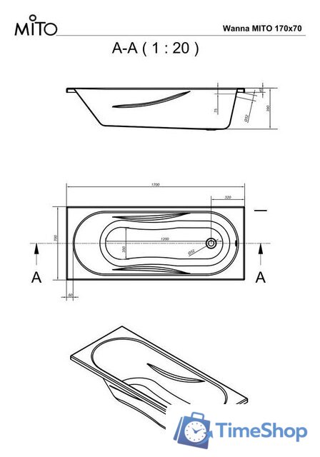 Ванна Cersanit Mito Red 170x70 с ножками со смесителем Brasko (с сифоном Prime черным) - Изображение №4 — Интернет-магазин Time-Shop
