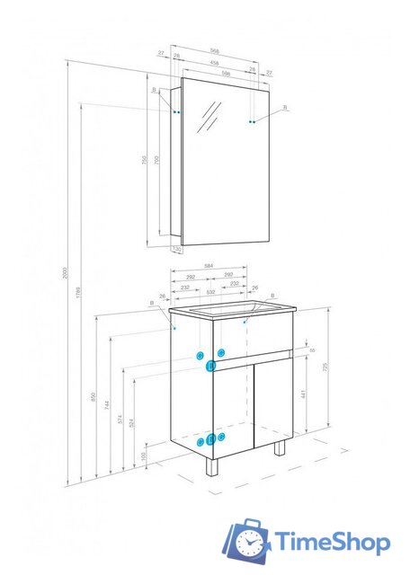  Акватон Тумба с умывальником Форест 60 1A2782K0FR9C0 (дуб рошелье/сумеречный голубой) - Изображение №14 — Интернет-магазин Time-Shop
