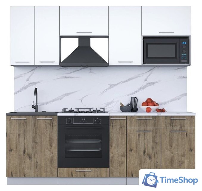Готовая кухня Интерлиния Мила 2.2 ВТ (белый платинум/дуб веллингтон/белый гранит) - Изображение №1 — Интернет-магазин Time-Shop