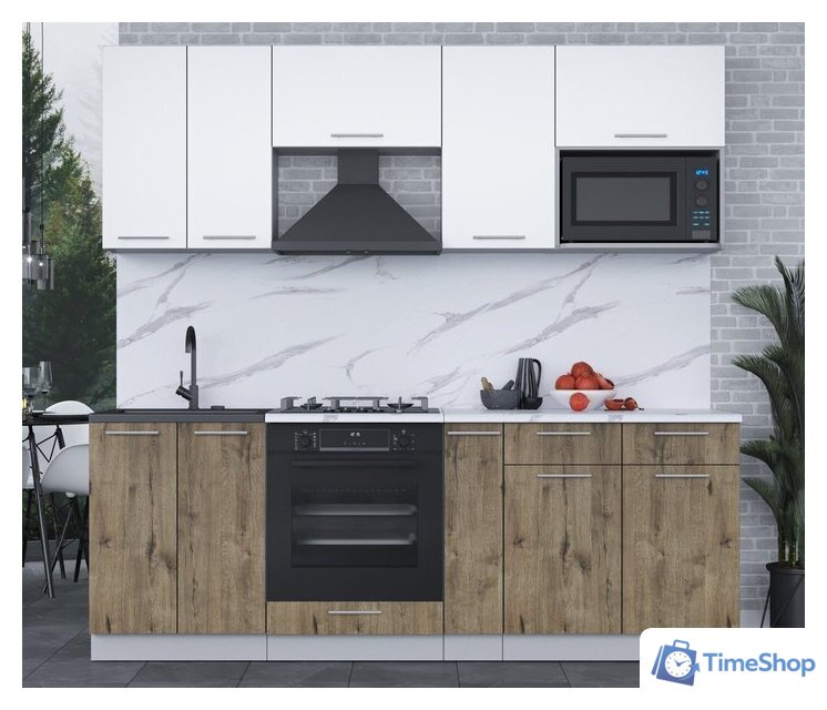 Готовая кухня Интерлиния Мила 2.2 ВТ (белый платинум/дуб веллингтон/белый гранит) - Изображение №2 — Интернет-магазин Time-Shop