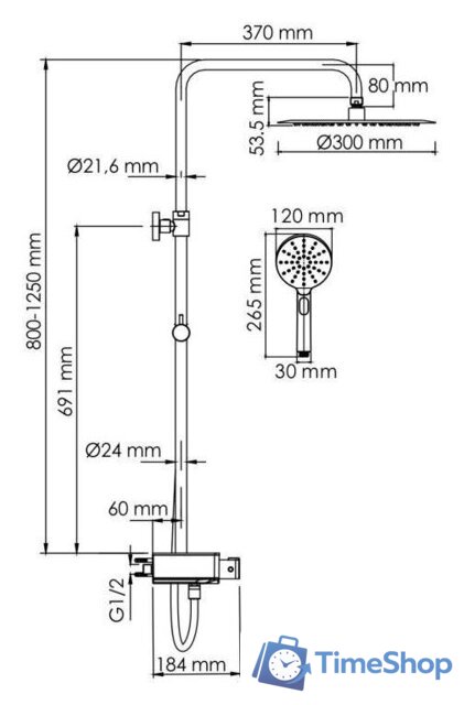 Душевая система  Wasserkraft A113.116.127.CH Thermo - Изображение №3 — Интернет-магазин Time-Shop