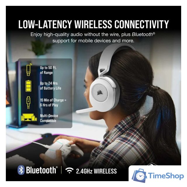 Наушники Corsair HS65 Wireless V2 (белый) - Изображение №4 — Интернет-магазин Time-Shop