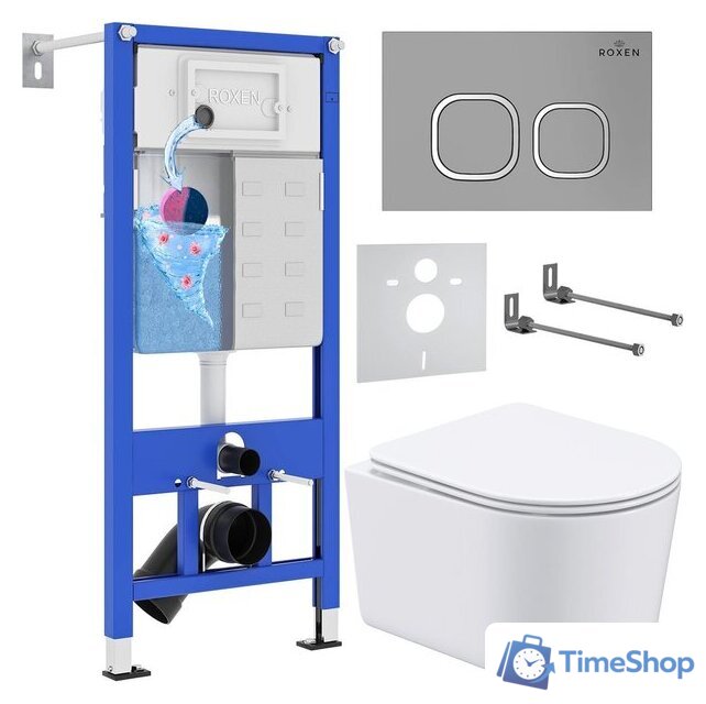 Унитаз подвесной Roxen Simple Compact в комплекте с инсталляцией StounFix Dual Fresh 6 в 1 919136 (кнопка: хром матовый) - Изображение №1 — Интернет-магазин Time-Shop