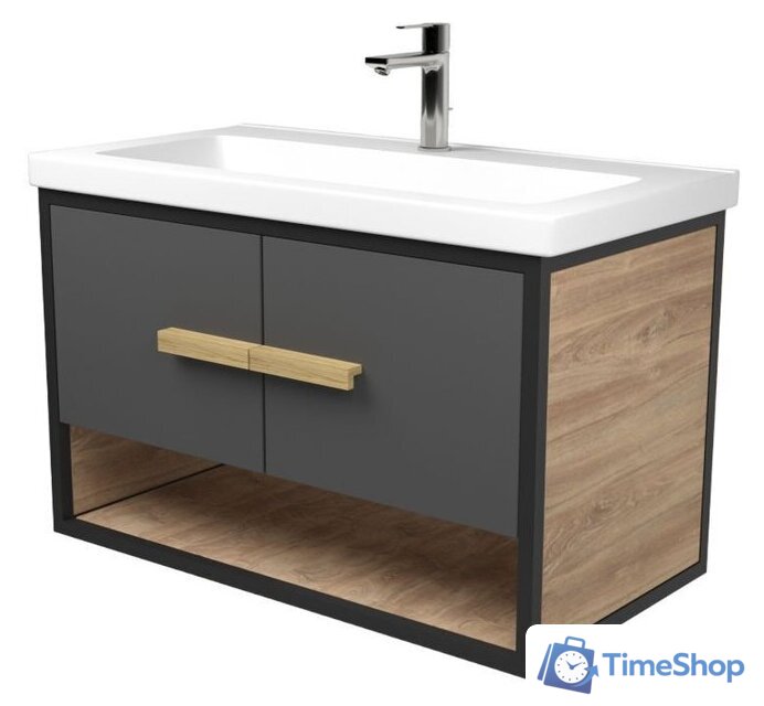  Дабер Тумба под умывальник 009 Тобаго/Эридан 80 Т9.8Т.2.4 (черный/серый/дуб канзас коричневый) - Изображение №1 — Интернет-магазин Time-Shop