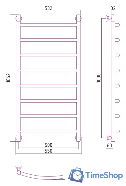 Полотенцесушитель Сунержа Галант+ 1000x500 00-0200-1050 - Изображение №3 — Интернет-магазин Time-Shop