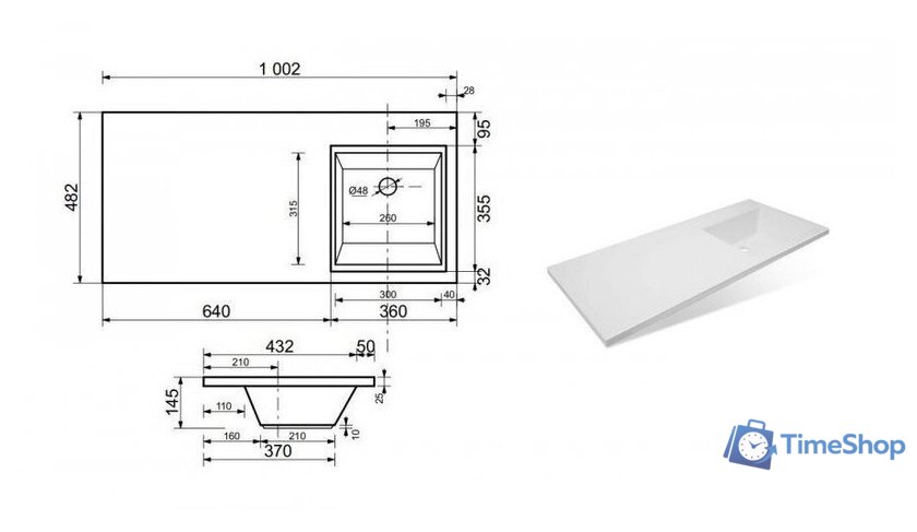 Умывальник Эстет Dallas Silk 100x48 R ФР-00014933 - Изображение №5 — Интернет-магазин Time-Shop