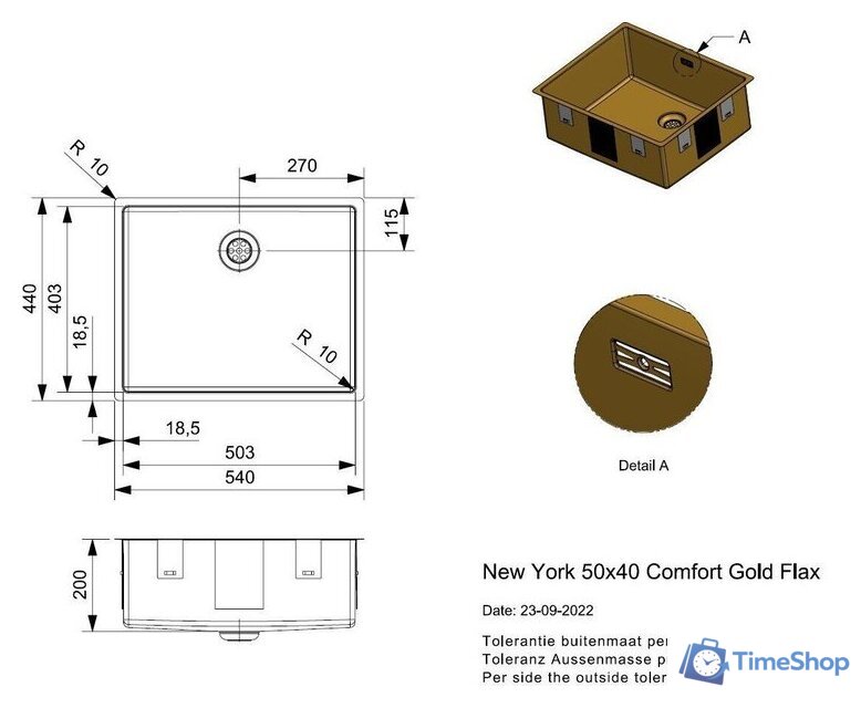 Кухонная мойка Reginox New York 50x40 (L) OKG Comfort Gold Flax R35160 - Изображение №6 — Интернет-магазин Time-Shop