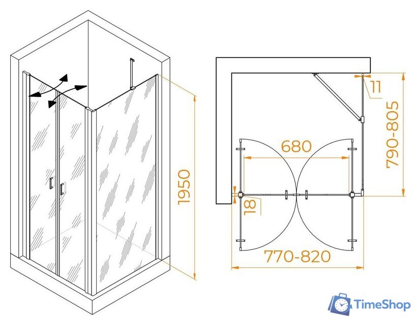 Душевой уголок RGW PA-134B (PA-104B+Z-050-2B+O-204B) 060814488-14 80x80 (черный/прозрачное стекло) - Изображение №2 — Интернет-магазин Time-Shop
